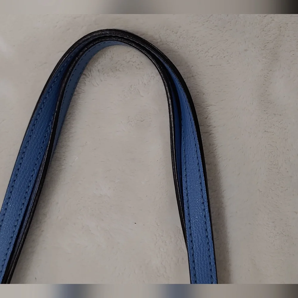 Fendi Blue Leather Tote Bag with Logo Cutout & Leather Tote Pouch